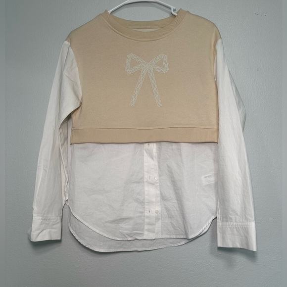 Zara girls shirt with bow Long sleeve shirt with a round neck and button sz13-14 - Picture 4 of 6
